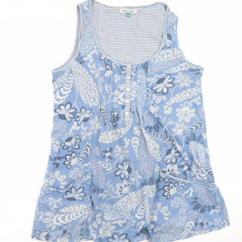 White Stuff Women's Blue Floral Cotton Sleeveless Camisole Top Size 14
