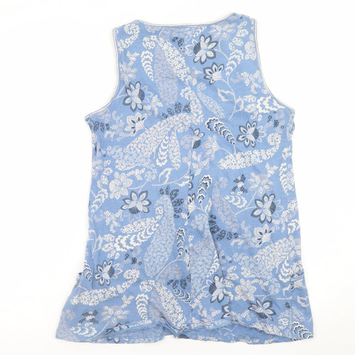 White Stuff Women's Blue Floral Cotton Sleeveless Camisole Top Size 14