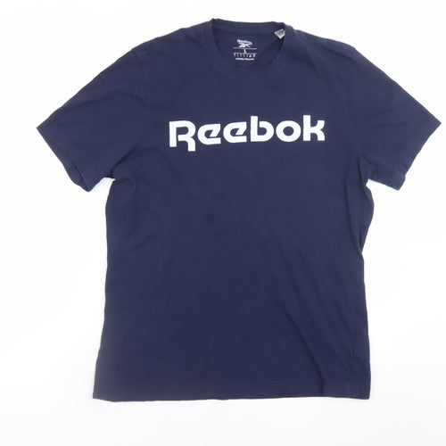 Reebok Men's Blue Logo Cotton Crew Neck Short Sleeve T-Shirt Size L