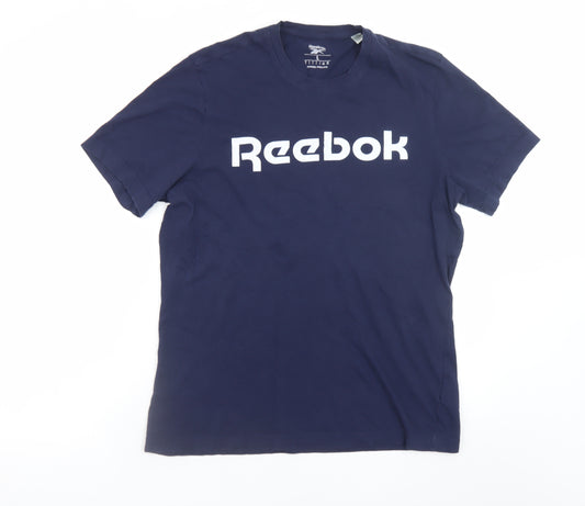 Reebok Men's Blue Logo Cotton Crew Neck Short Sleeve T-Shirt Size L