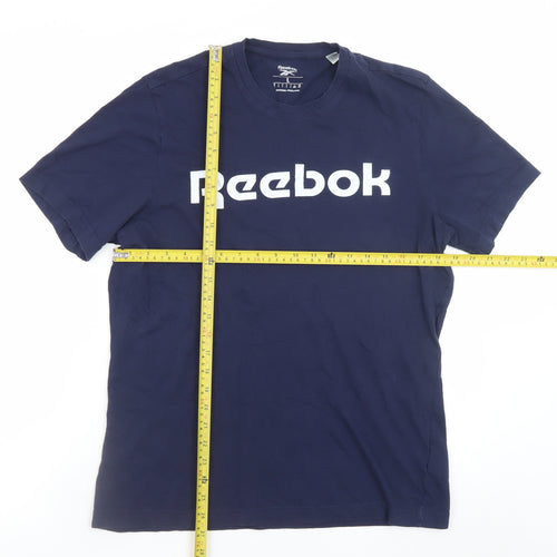 Reebok Men's Blue Logo Cotton Crew Neck Short Sleeve T-Shirt Size L