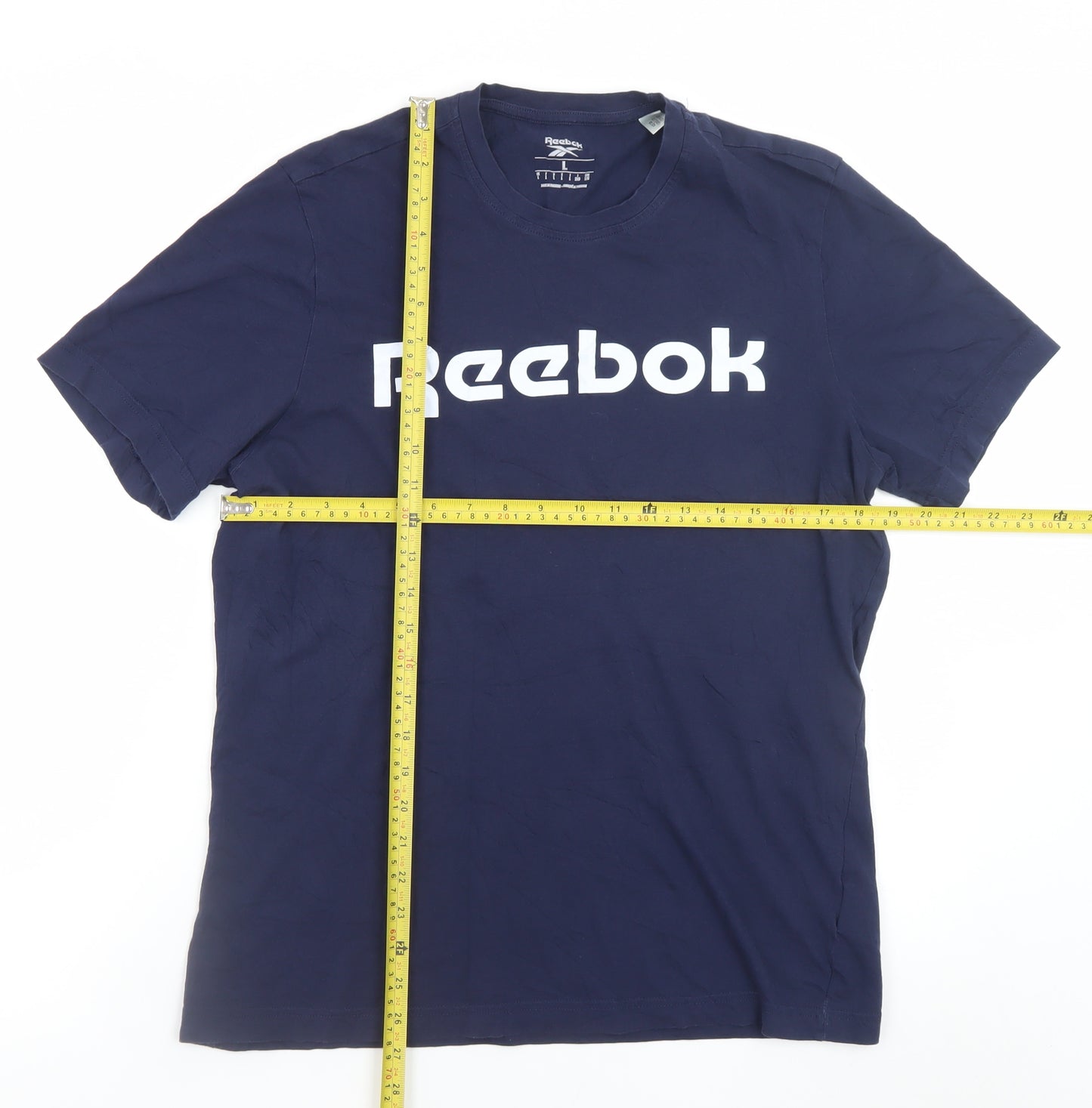 Reebok Men's Blue Logo Cotton Crew Neck Short Sleeve T-Shirt Size L