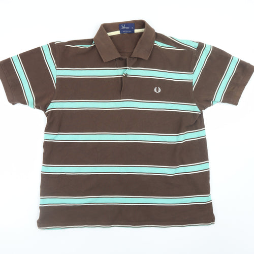 Fred Perry Men's Brown Striped Cotton Polo Shirt XL