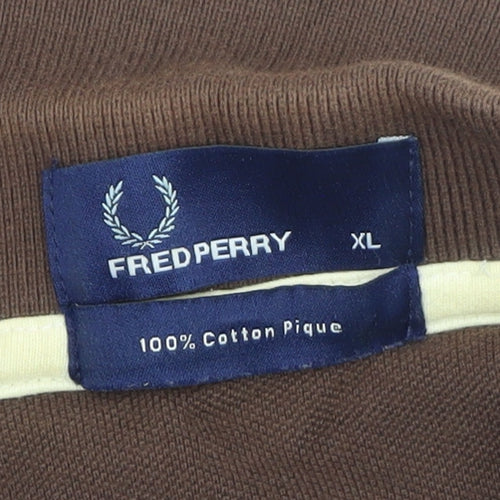 Fred Perry Men's Brown Striped Cotton Polo Shirt XL