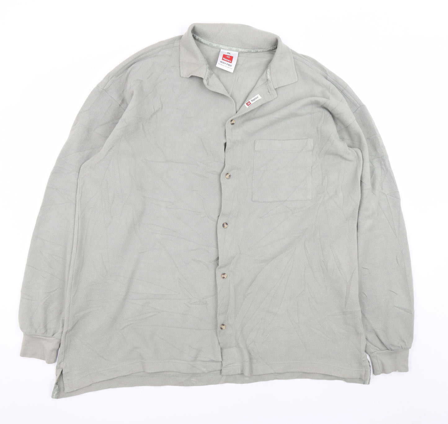 Hanes Men’s Grey XL Cotton Collared Button Basic Jacket