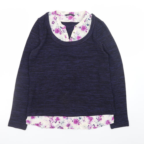 Marks and Spencer Women Navy Floral Layered Long Sleeve Blouse UK 8