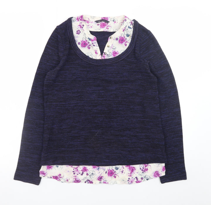 Marks and Spencer Women Navy Floral Layered Long Sleeve Blouse UK 8