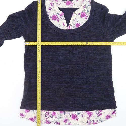 Marks and Spencer Women Navy Floral Layered Long Sleeve Blouse UK 8