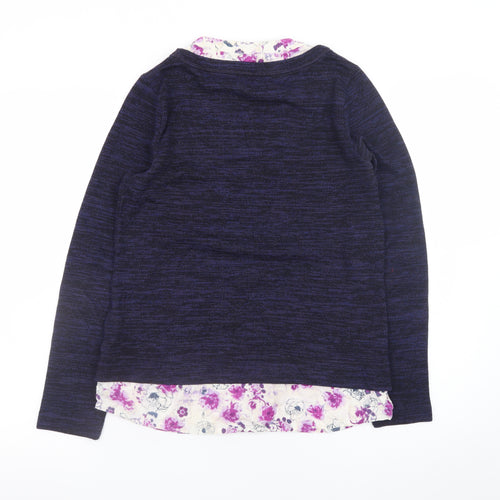 Marks and Spencer Women Navy Floral Layered Long Sleeve Blouse UK 8