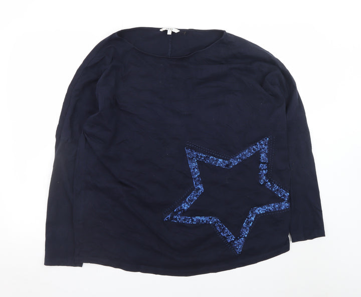 Next Women’s Blue Sequin Star Long Sleeve Cotton T-Shirt L