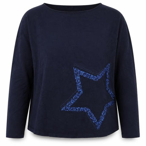 Next Women’s Blue Sequin Star Long Sleeve Cotton T-Shirt L