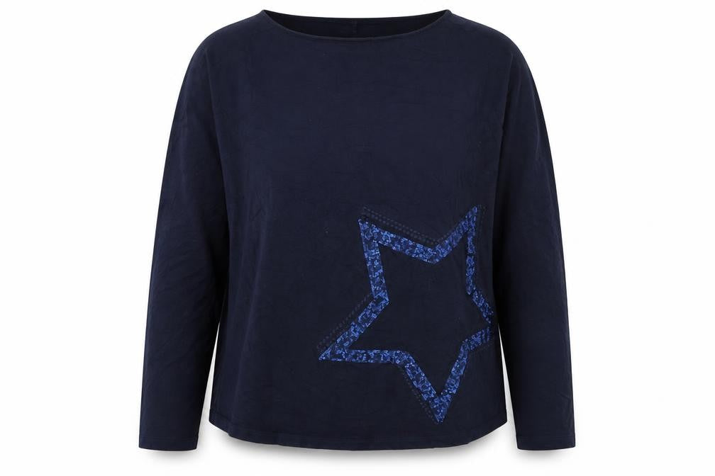 Next Women’s Blue Sequin Star Long Sleeve Cotton T-Shirt L