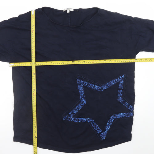Next Women’s Blue Sequin Star Long Sleeve Cotton T-Shirt L