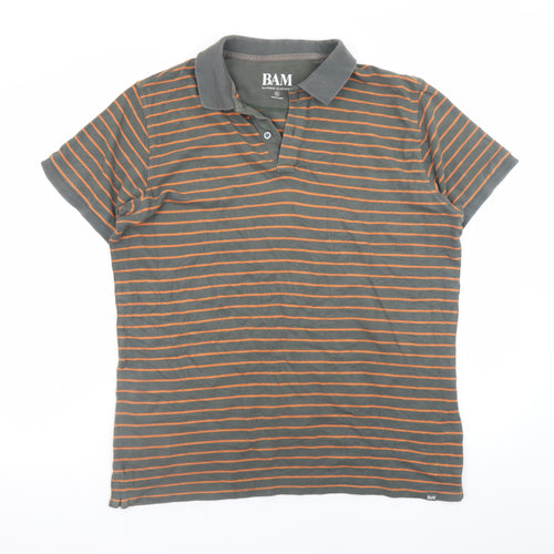 BAM Men's Grey Striped Bamboo Polo Shirt XL Regular Fit