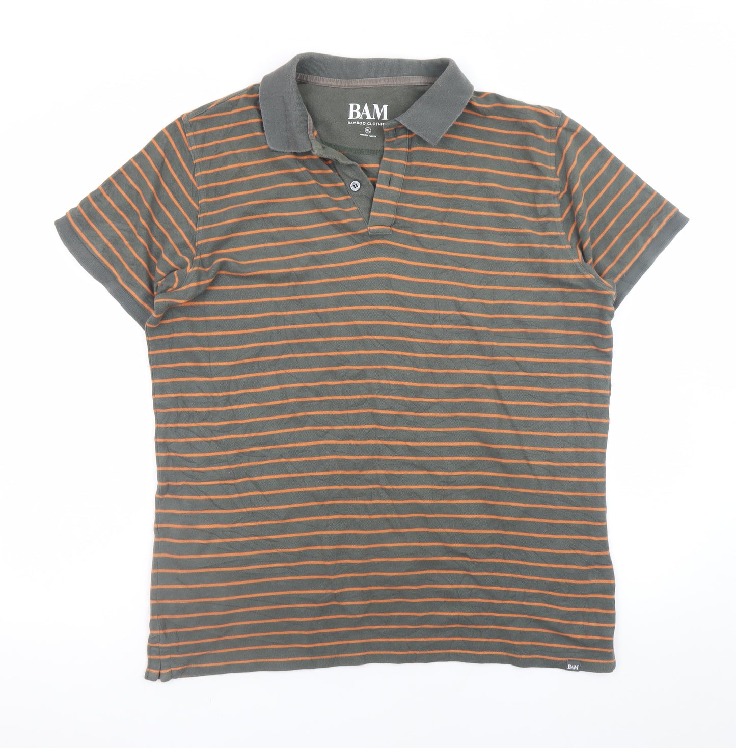 BAM Men's Grey Striped Bamboo Polo Shirt XL Regular Fit