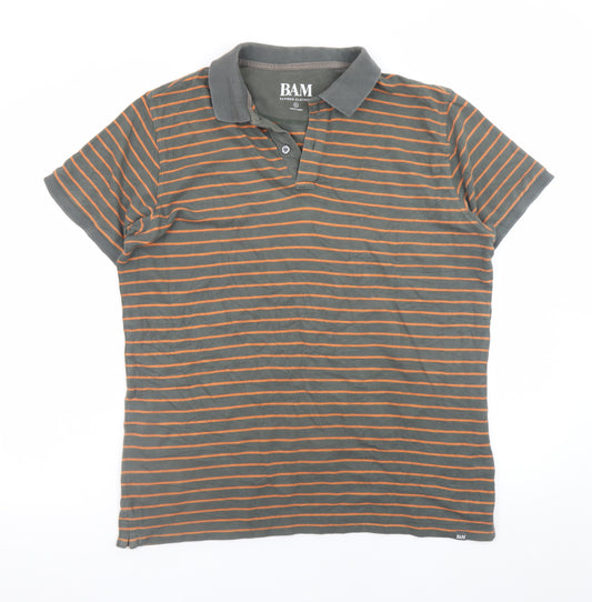BAM Men's Grey Striped Bamboo Polo Shirt XL Regular Fit