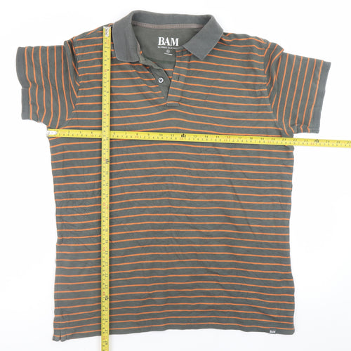 BAM Men's Grey Striped Bamboo Polo Shirt XL Regular Fit
