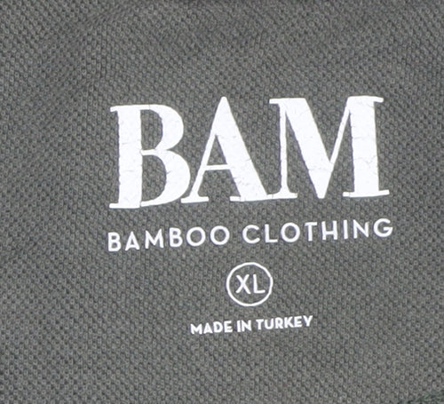 BAM Men's Grey Striped Bamboo Polo Shirt XL Regular Fit