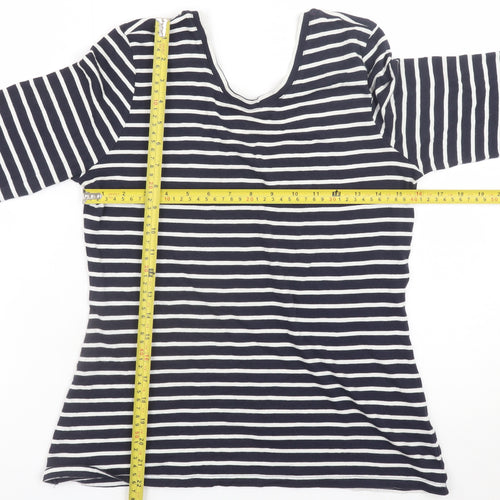 Boden Women Blue White Striped 3/4 Sleeve Cotton Jersey Top UK12