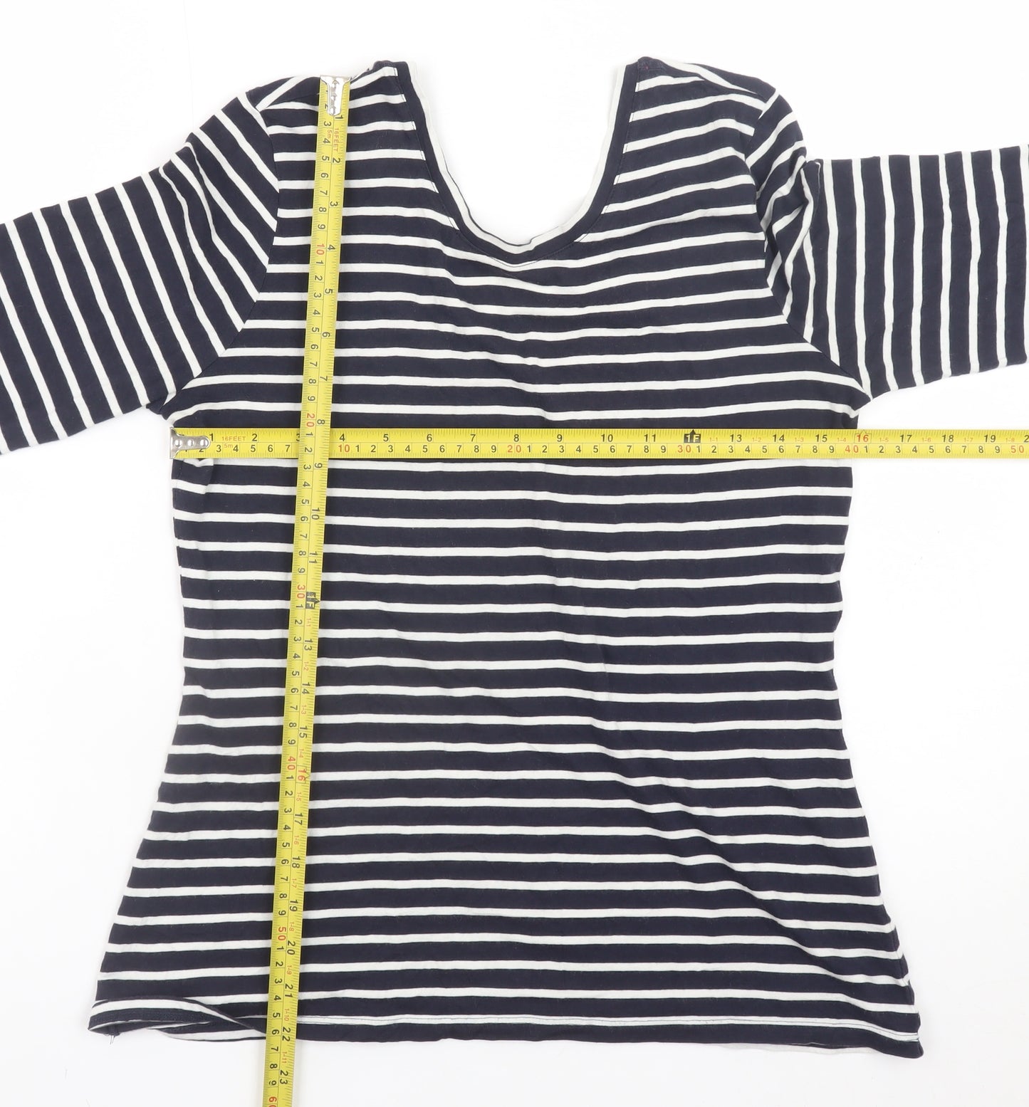 Boden Women Blue White Striped 3/4 Sleeve Cotton Jersey Top UK12