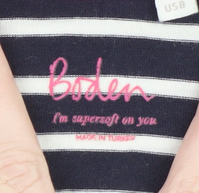 Boden Women Blue White Striped 3/4 Sleeve Cotton Jersey Top UK12