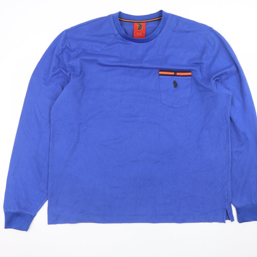 Luke Men's Blue Long Sleeve Crew Neck Cotton Blend T-Shirt Size L