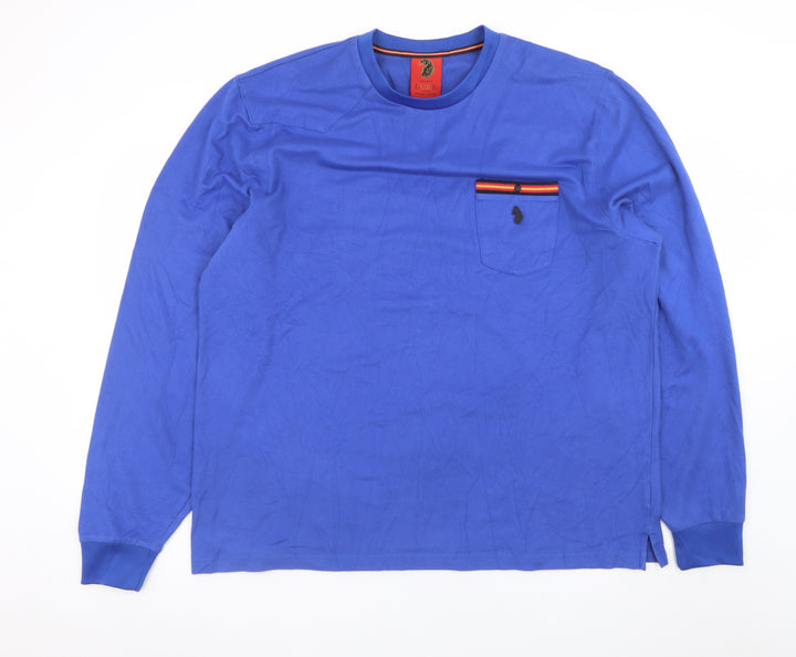 Luke Men's Blue Long Sleeve Crew Neck Cotton Blend T-Shirt Size L
