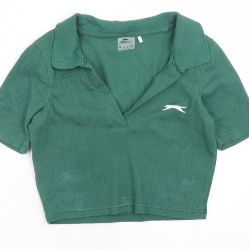 Slazenger Women's Green Cropped Polo Shirt Size 12 Cotton Blend