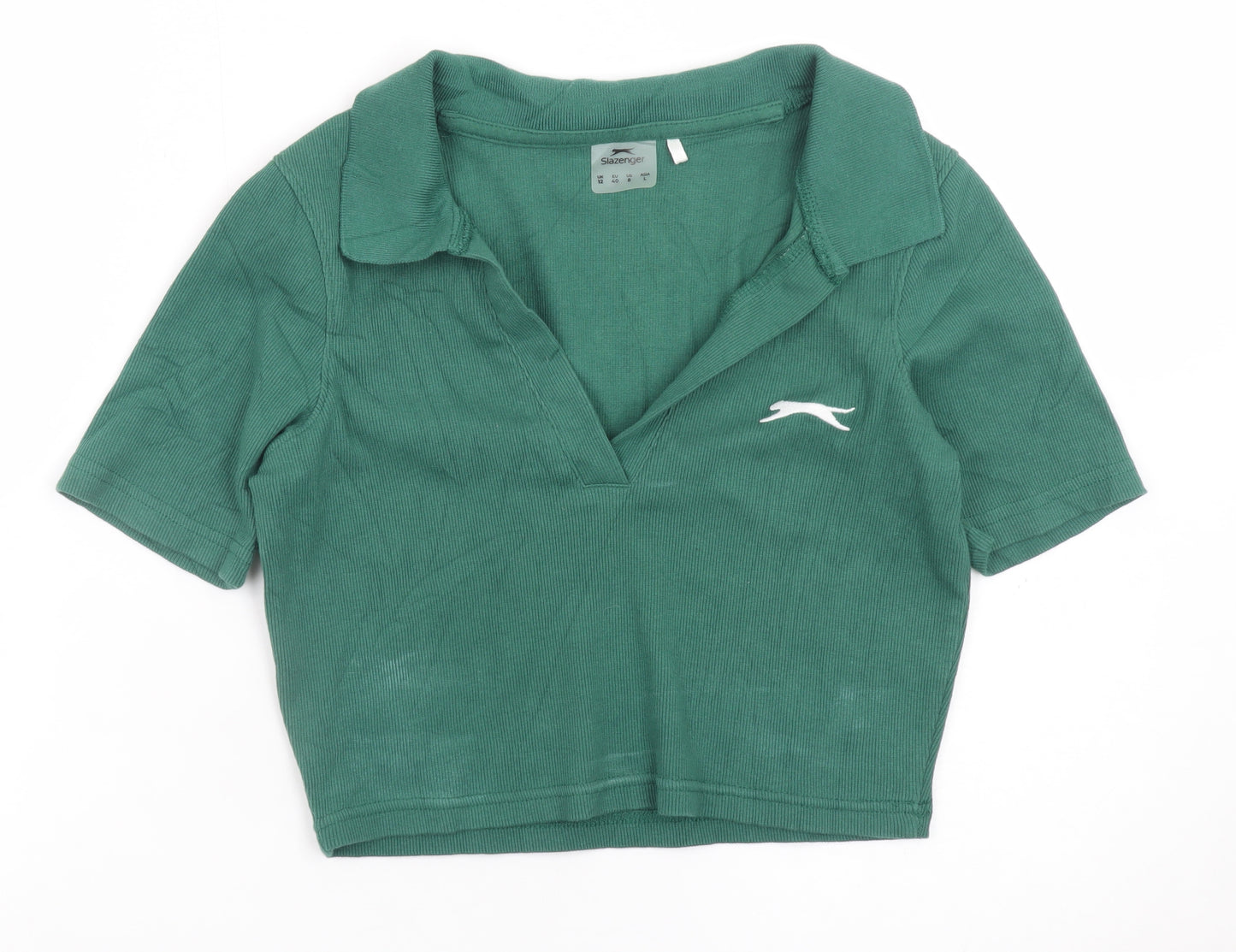 Slazenger Women's Green Cropped Polo Shirt Size 12 Cotton Blend