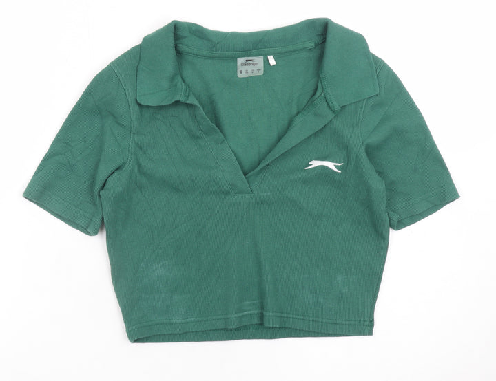 Slazenger Women's Green Cropped Polo Shirt Size 12 Cotton Blend
