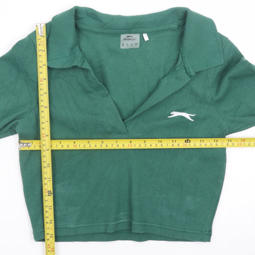 Slazenger Women's Green Cropped Polo Shirt Size 12 Cotton Blend