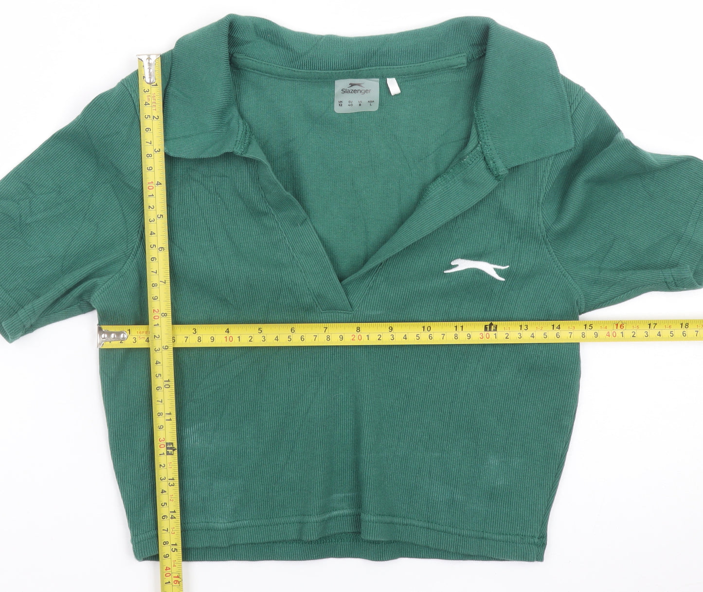 Slazenger Women's Green Cropped Polo Shirt Size 12 Cotton Blend