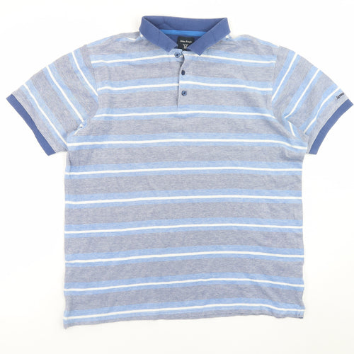 James Pringle Men's Blue Striped Cotton Polo Shirt Size M