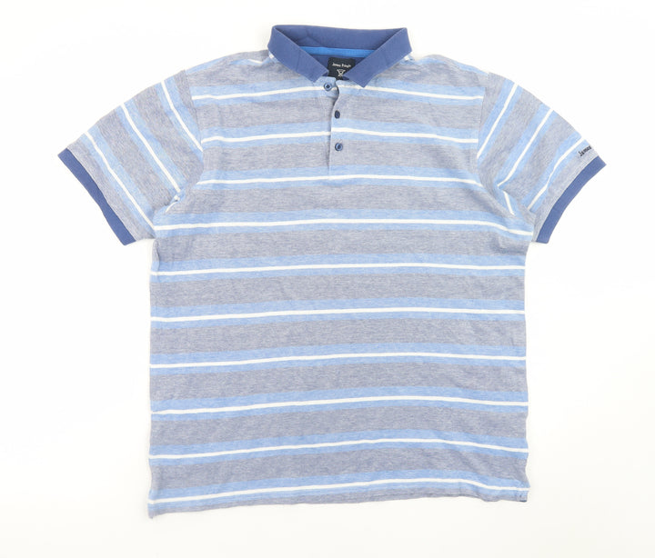 James Pringle Men's Blue Striped Cotton Polo Shirt Size M