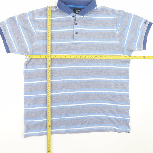 James Pringle Men's Blue Striped Cotton Polo Shirt Size M