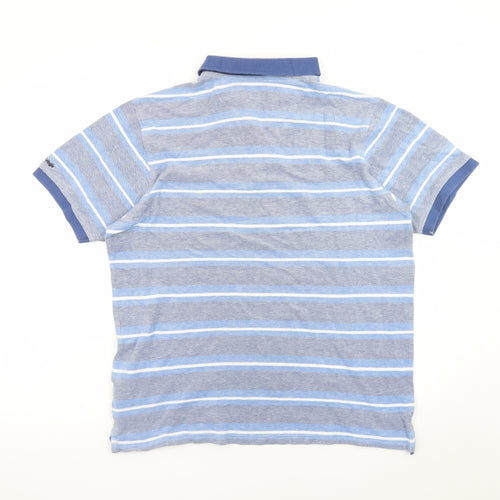James Pringle Men's Blue Striped Cotton Polo Shirt Size M