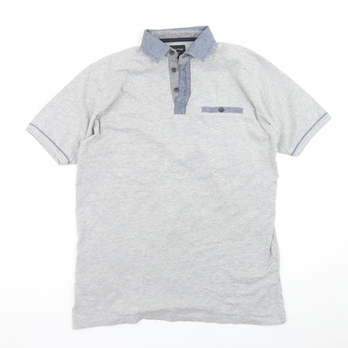 James Pringle Men's Grey Cotton Polo Shirt Size M Short Sleeve