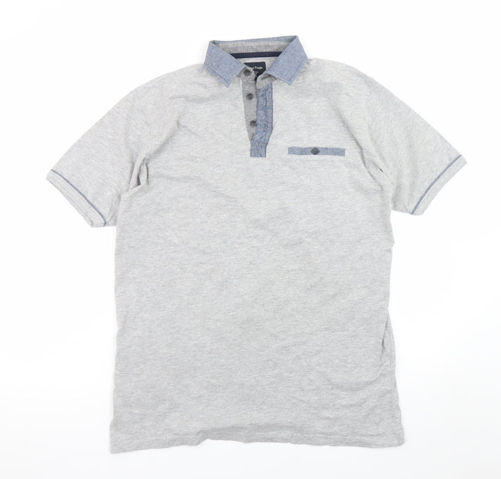 James Pringle Men's Grey Cotton Polo Shirt Size M Short Sleeve