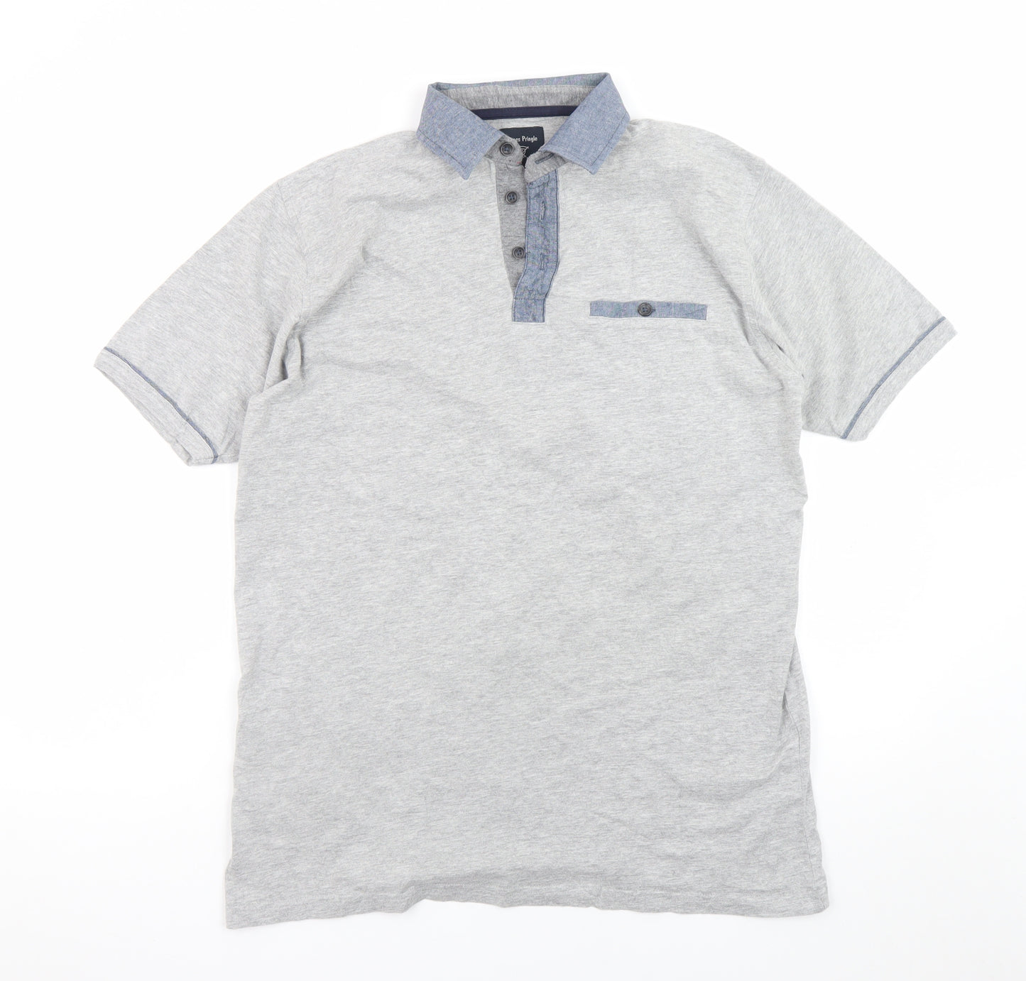 James Pringle Men's Grey Cotton Polo Shirt Size M Short Sleeve