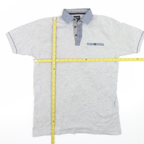 James Pringle Men's Grey Cotton Polo Shirt Size M Short Sleeve