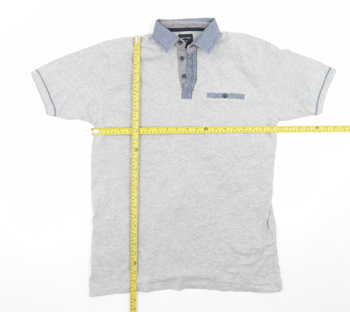 James Pringle Men's Grey Cotton Polo Shirt Size M Short Sleeve