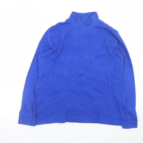 Lands' End Men's Blue Mock Neck Long Sleeve Relaxed Fit T-Shirt M
