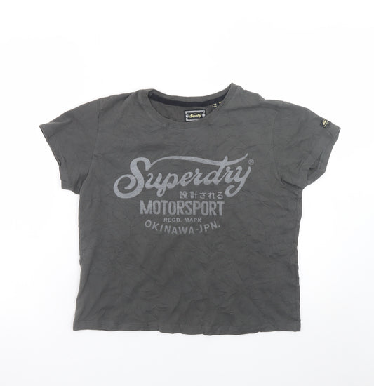 Superdry Womens Grey Size 14 Motorsport Print Cotton T-Shirt