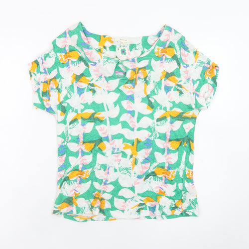 White Stuff Womens Multicoloured Floral T-Shirt Size 8 Linen Cotton