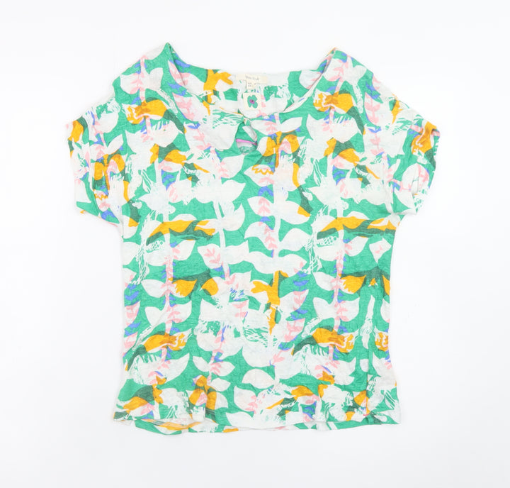 White Stuff Womens Multicoloured Floral T-Shirt Size 8 Linen Cotton