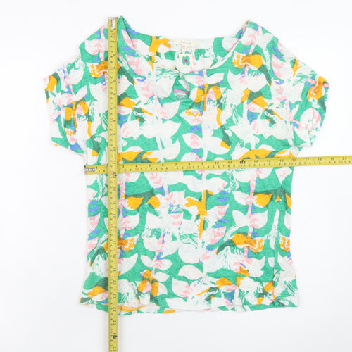 White Stuff Womens Multicoloured Floral T-Shirt Size 8 Linen Cotton