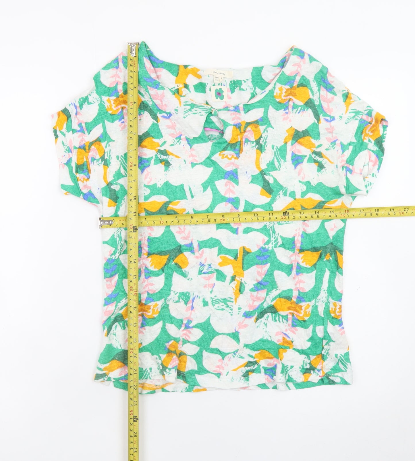 White Stuff Womens Multicoloured Floral T-Shirt Size 8 Linen Cotton