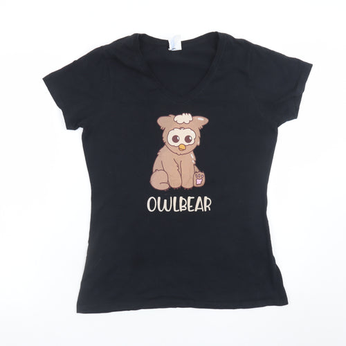 Port & Company Womens Black Owlbear V-Neck Cotton T-Shirt S