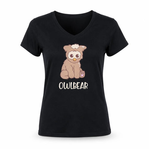 Port & Company Womens Black Owlbear V-Neck Cotton T-Shirt S