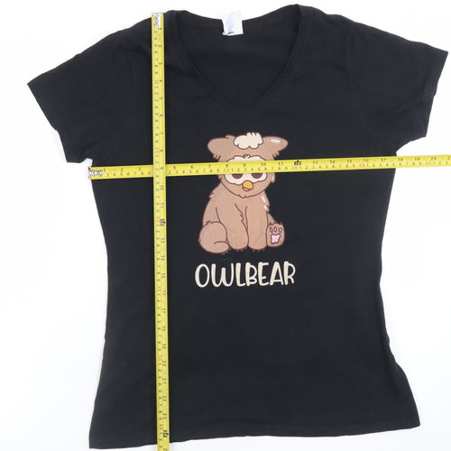 Port & Company Womens Black Owlbear V-Neck Cotton T-Shirt S